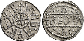 Kings of Mercia

Wiglaf, 2nd reign, 830-840. AR Penny, Non portrait type, London, Raedmund. Cross with pellets in angles, +VVIGLAF REX m, rev. +REDm...