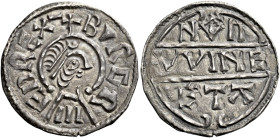 Kings of Mercia

Burgred, 852-874. AR Penny, Lunettes B type, Phase 1b (c.855-c.858/60), Wine. Diademed bust right, +BVRGRED REX-, rev. WINE NOnETΛ ...