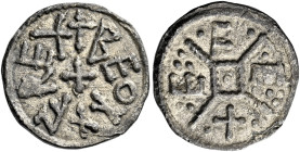 Kings of East Anglia

Beonna, c.758. AR Penny, Mint in East Anglia (Thetford?), Efe. BEOXXF REX around cross, rev. EFE in arms of lozenge cross, pel...