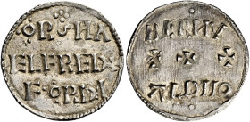The Southern Danelaw

Imitations of Alfred's Coinage, c.880-910. AR Penny, ORSNAFORDA type, Bernvald. ORSHΛ ELFRED+ FORDΛ on three lines, rev. BERN ...