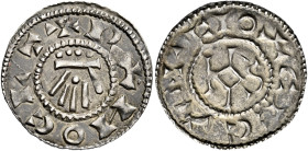 Hiberno-Norse Vikings of York

Regnald, c.919-921. AR Penny, Hand type, York. Linear hand with pellet on palm, four pellets above, RANOCLT, rev. Kar...