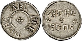 Kings of Wessex

Alfred the Great, 871-899. AR Penny, Third coinage (c.880-899), Two line type, late 'Edward the Elder' style, Athered. Small cross,...