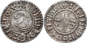 Late Anglo-Saxon

Aethelred II, 978-1016. AR Penny, First hand type - bust left variety (c.979-985), Canterbury, Lifinc. Rev. +LIFINC M-O CÆNTPΛRΛ. ...