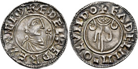 Late Anglo-Saxon

Aethelred II, 978-1016. AR Penny, Benediction hand type (c.991), London, Eadelm. Rev. +EADELM M-O LVNDO. 1.63 g. N.769; S.1147.
T...