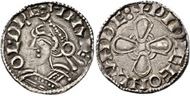 Late Anglo-Saxon

Harold I, 1035-1040. AR Penny, Jewel cross type (1036-1038), London, Widia. Rev. +PIDIGE ON LVNDE:. 1.12 g. N.802; S.1163.
Toned....