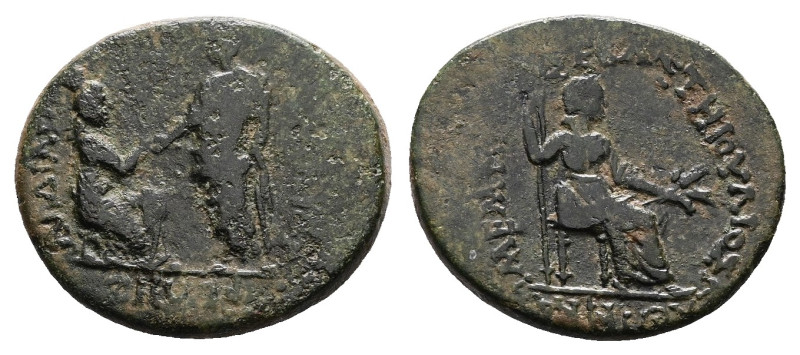 Lydia. Sardis, Tiberius with Livia, AD 14-37. AE (19.6 mm, 3.67 g.). Ioulios Kle...