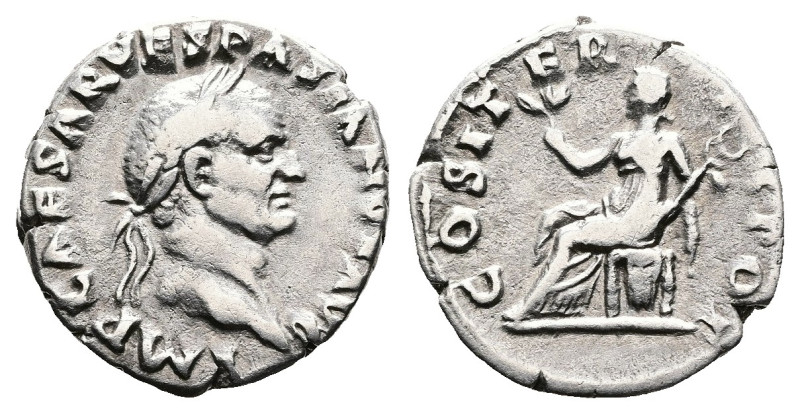 Vespasian, AD 69 – 79. AR Denarius (17.5 mm, 3.28 g.). Rome mint, AD 70. IMP CAE...