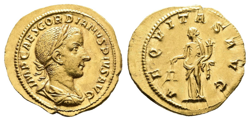 Gordian III, AD 240. Gold Aureus. (21 mm, 5.11 g.). Rome. IMP CAES GORDIANVS PIV...