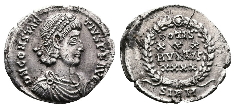 Constantius II, AD 355-361. Silver Siliqua. (20mm, 2.10 g.). Sirmium. DN CONSTAN...