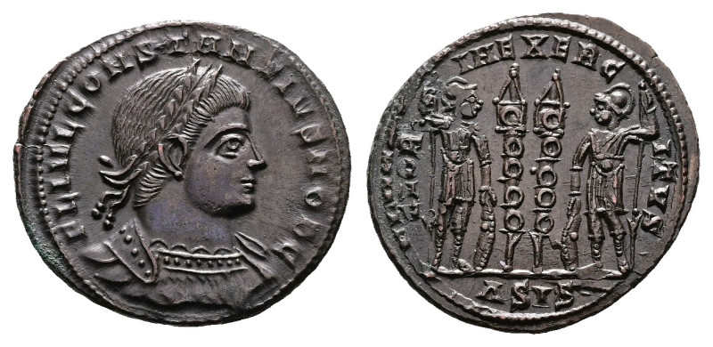 Constantius II, AD 330-333. Bronze Follis. (19,5 mm, 2.58 g.). Siscia. FL IVL CO...