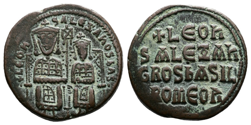 Leo VI the Wise, with Alexander, 886-912 AD. AE Follis (26 mm, 10.0 g.). Constan...