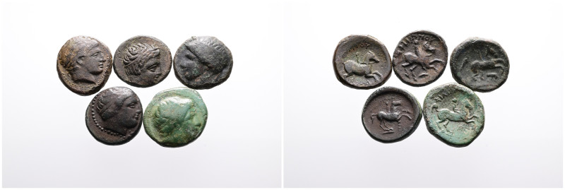Greek. Kings of Macedon. Philipp II Selection of Five Bronze coins. Fine- Very F...