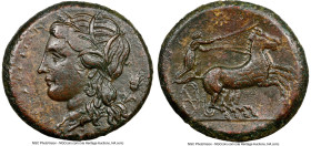 SICILY. Syracuse. Hicetas (ca. 288-279/8 BC). AE (23mm, 9.97 gm, 11h). NGC Choice XF 4/5 - 4/5. ΣΥΡΑΚΟΣΙΩΝ, head of Persephone left, wreathed with gra...
