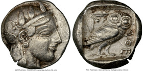 ATTICA. Athens. Ca. 465-455 BC. AR tetradrachm (23mm, 17.09 gm, 12h). NGC Choice VF 5/5 - 2/5, test cut, brushed, graffito. Head of Athena right, wear...