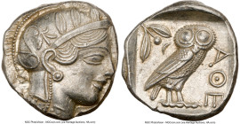 ATTICA. Athens. Ca. 440-404 BC. AR tetradrachm (24mm, 17.19 gm, 6h). NGC Choice AU 4/5 - 4/5. Mid-mass coinage issue. Head of Athena right, wearing ea...