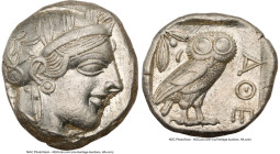 ATTICA. Athens. Ca. 440-404 BC. AR tetradrachm (23mm, 17.18 gm, 4h). NGC AU 5/5 - 4/5. Mid-mass coinage issue. Head of Athena right, wearing earring, ...