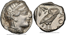 ATTICA. Athens. Ca. 440-404 BC. AR tetradrachm (23mm, 17.24 gm, 10h). NGC AU 4/5 - 4/5. Mid-mass coinage issue. Head of Athena right, wearing earring,...