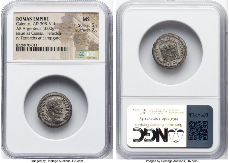 Galerius, as Caesar (AD 305-311). AR argenteus (18mm, 3.00 gm, 5h). NGC MS 5/5 -...