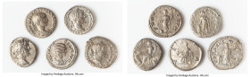 ANCIENT LOTS. Roman Imperial. Lot of five (5) AR denarii. Fine-Choice Fine. Includes: Five Roman Imperial AR denarii, various rulers and types. SOLD A...