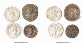 ANCIENT LOTS. Roman Imperial. Lot of four (4) AR and BI antoniniani. Fine-Choice Fine. Includes: Four Roman Imperial AR and BI antoniniani, various em...