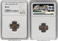 British Colony. Victoria 4 Pence 1891 MS63 NGC, London mint, KM26. First year of type. Earthen toned with elements of underlying luster. HID0980124201...