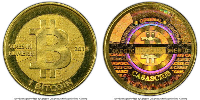 Casascius brass Unloaded (Redeemed) 1 Bitcoin (BTC) 2013 MS67 PCGS, Ahonen-pg 94...