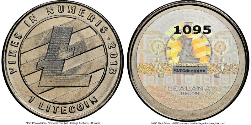 Lealana nickel-plated brass Loaded (Unredeemed) 1 Litecoin (LTC) 2013 MS66 NGC, ...