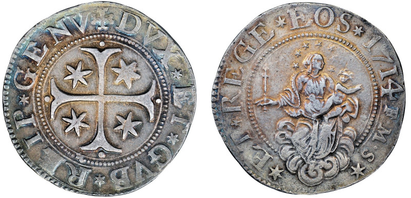 GENOVA - DOGI BIENNALI, III fase (1637-1797) - Scudo stretto 1714, sigle FMS.
A...
