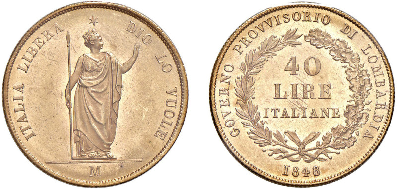 MILANO - GOVERNO PROVVISORIO DI LOMBARDIA (1848) - 40 lire 1848.
Oro - n.d.
Dr...