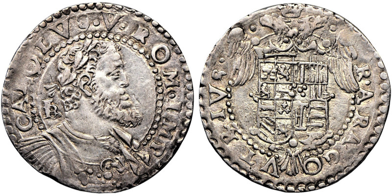 NAPOLI - CARLO V (1516-1554) - Mezzo ducato, sigla IBR, s.d.
Argento, 14,99 gr....