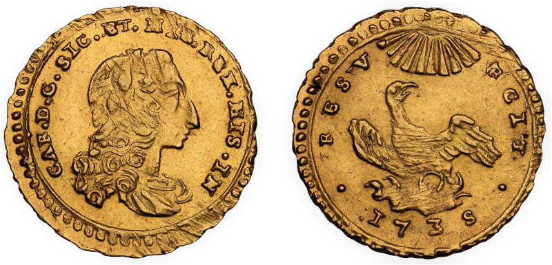 PALERMO - CARLO DI BORBONE (1734-1759) - Oncia 1735, III tipo.
Oro - n.d.
Drit...