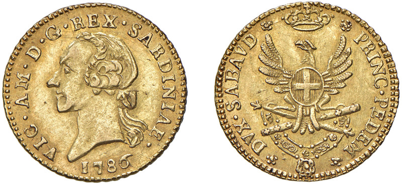 VITTORIO AMEDEO III (1773-1796) - ½ Doppia 1786, Torino.
Oro, 4,57 gr. - Diam. ...