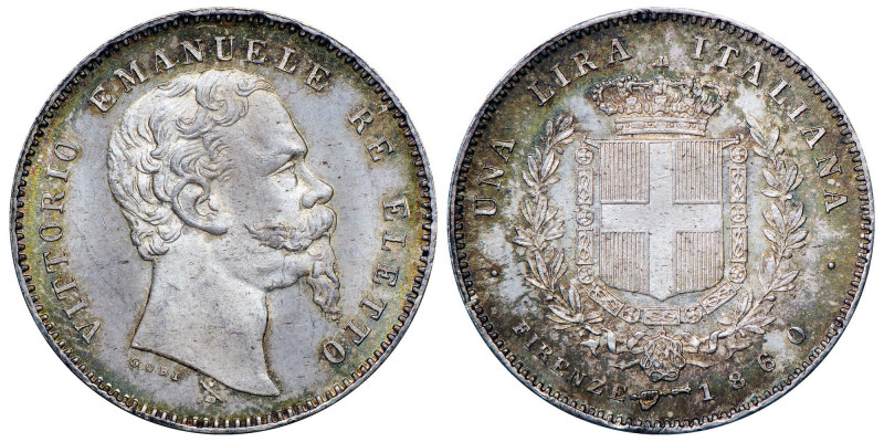 VITTORIO EMANUELE II, Re Eletto (1859-1861) - 1 lira 1860, II tipo, Firenze.
Ar...