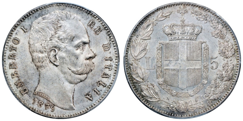 UMBERTO I (1878-1900) - 5 lire 1879, II tipo, Roma.
Argento - n.d.
Dritto: Tes...
