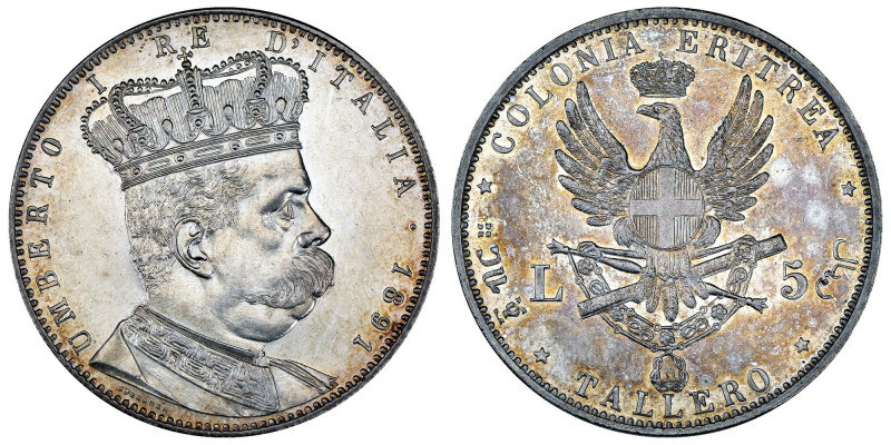 UMBERTO I, Colonia Eritrea (1890-1896) - 5 lire o Tallero, 1891, Roma.
Argento,...