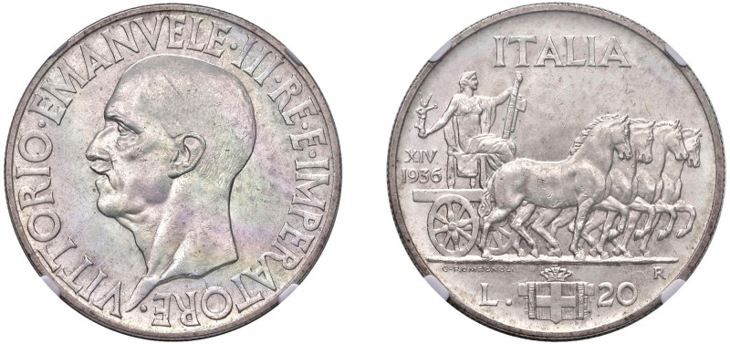 VITTORIO EMANUELE III (1900-1943) - 20 lire 1936, Roma.
Argento - n.d.
Dritto:...