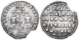 Byzantine Basil II and Constantine VIII. Miliaresion; Basil II and Constantine VIII; Constantinople, 976-1025 AD, Miliaresion. Sear-1810. Obv: Eh TOVT...