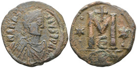 Byzantine Anastasius I, 491-518. Follis , Constantinopolis, 498-518. D N ANASTASIVS P P AVG Diademed, draped and cuirassed bust of Anastasius to right...