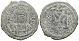 Byzantine coins Justinian I (527-565), AE follis, Antioch as Theoupolis mint. Obv: D N IVSTINIANVS PP AVG, Justinian bust facing, around Rev. Large M,...