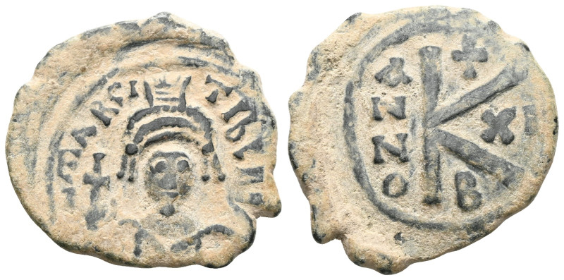 Byzantine Maurice Tiberius. (600-601 AD). 1/2 Follis. Constantinople. Obv: bust ...