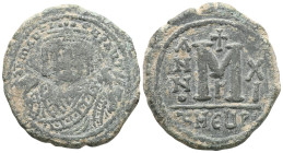 Byzantine Maurice Tiberius (AD 582-602). AE follis or 40 nummi . XF. Theoupolis (Antioch), 3rd officina, dated Regnal Year 13 (AD 594/5). d N mAur-N P...