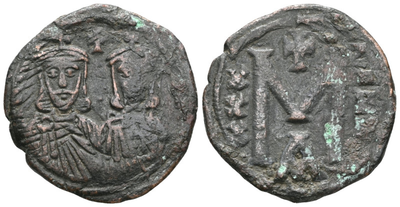 Byzantine Michael II with Theophilus AD 820-829. Constantinople Follis Æ . MIXA-...