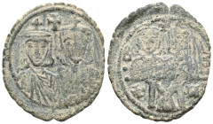 Byzantine Leo IV the Khazar, with Constantine VI, Leo III, and Constantine V. 775-780. Æ Follis . Constantinople mint. Struck 778-780. Leo IV and Cons...
