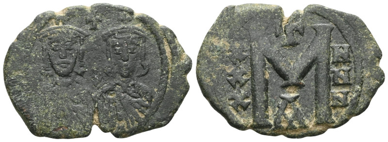 Byzantine Michael II with Theophilus AD 820-829. Constantinople Follis Æ . MIXA-...