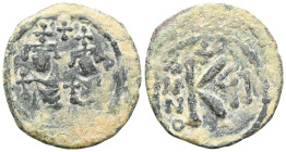 Byzantine Heraclius and Heraclius Constantine. A.D. 610-641. AE follis . Seleucia Isauriae mint, 1st officina. Dated RY 7 (616/7). Crowned and draped ...