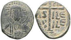 Byzantine Anonymous. Class B. Romanus III. AE, Follis (Bronze) Constantinople. Anonymous. Class B. 1028-1034 AD. Obv: + EMM[A NOVHΛ] / IC X[C], Bust o...