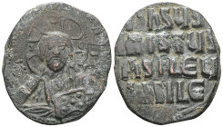 Byzantine Anonymous, time of Basil II & Constantine VIII, circa 970-1025. Follis (Bronze), Class A2, Constantinople. +EMMANOVHΛ / IC - XC Bust of Chri...