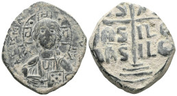 Byzantine Anonymous. Class B. Romanus III. AE, Follis (Bronze) Constantinople. Anonymous. Class B. 1028-1034 AD. Obv: + EMM[A NOVHΛ] / IC X[C], Bust o...