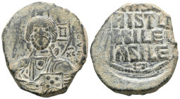 Byzantine Anonymous, time of Basil II & Constantine VIII, circa 970-1025. Follis (Bronze), Class A2, Constantinople. +EMMANOVHΛ / IC - XC Bust of Chri...