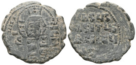Byzantine Anonymous, time of Basil II & Constantine VIII, circa 970-1025. Follis (Bronze), Class A2, Constantinople. +EMMANOVHΛ / IC - XC Bust of Chri...